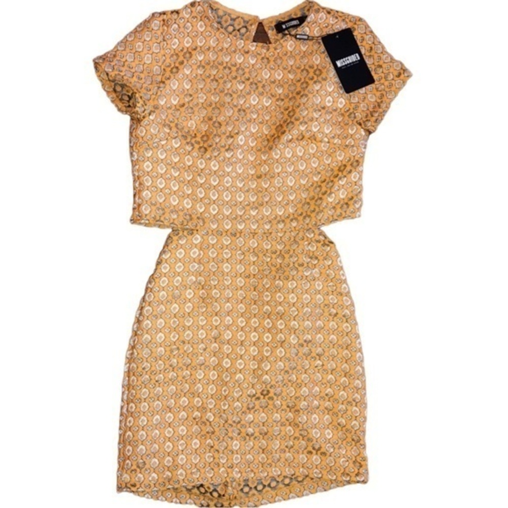 Missguided Cut Out Dress- Mustard Yellow Mini Open Back Size 4
